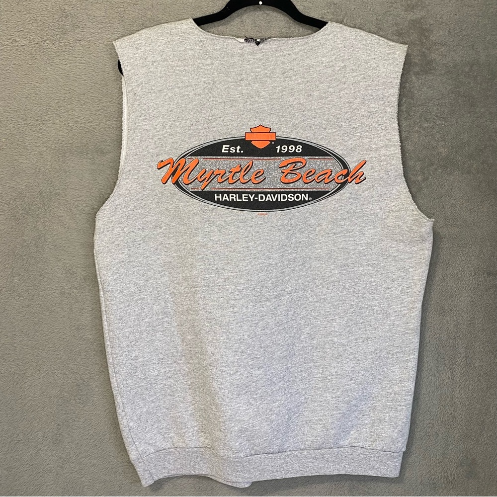 VTG ‘01 Harley Davidson Myrtle Beach Crewneck Sleeveless Sweatshirt Grey Y2K